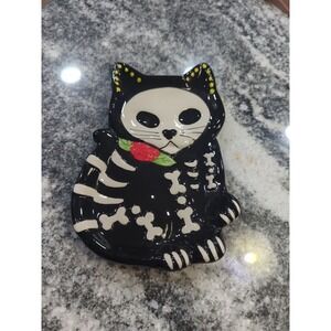 Cracker Barrel Spoon Rest Day Of The Dead Halloween Skull Cat Kitty Trinket Dish